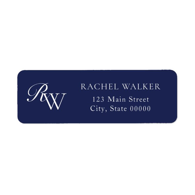 Elegant Blue Monogram Return Address (Front)