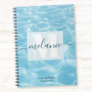 Elegant Blue Monogram Swimming Training  Notebook