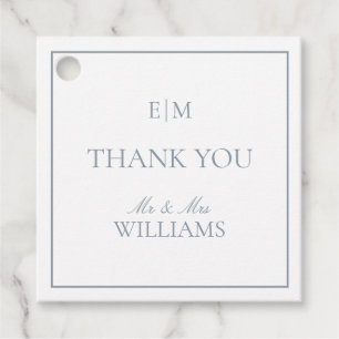 Elegant Blue Monogram Thank You Script Wedding Favour Tags