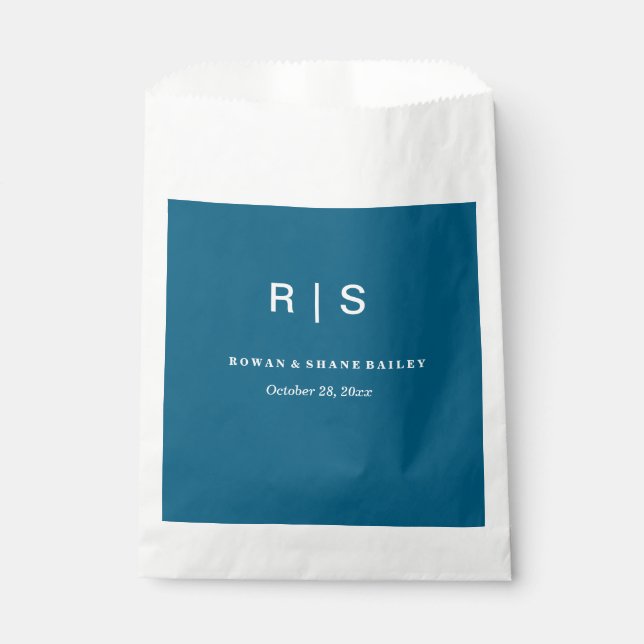 Elegant Blue Monogram Wedding Favour Bag (Front)