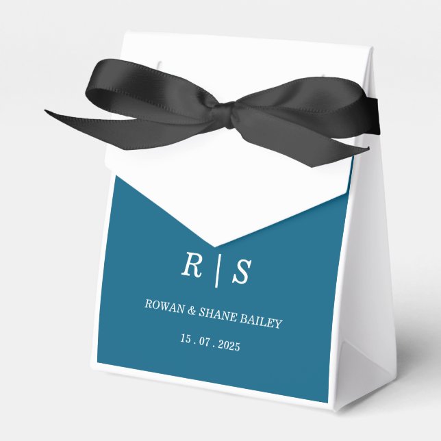 Elegant Blue Monogram Wedding Favour Box (Front Side)
