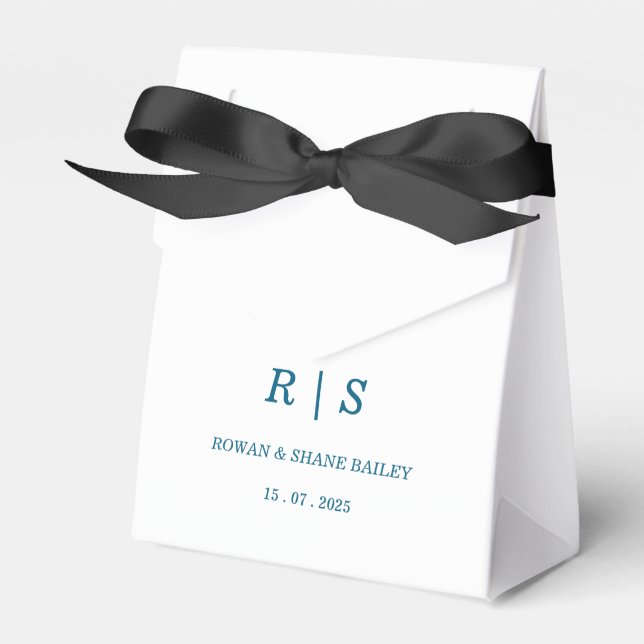 Elegant Blue Monogram Wedding Favour Box (Front Side)