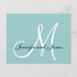 Elegant Blue Monogram Wedding RSVP Card