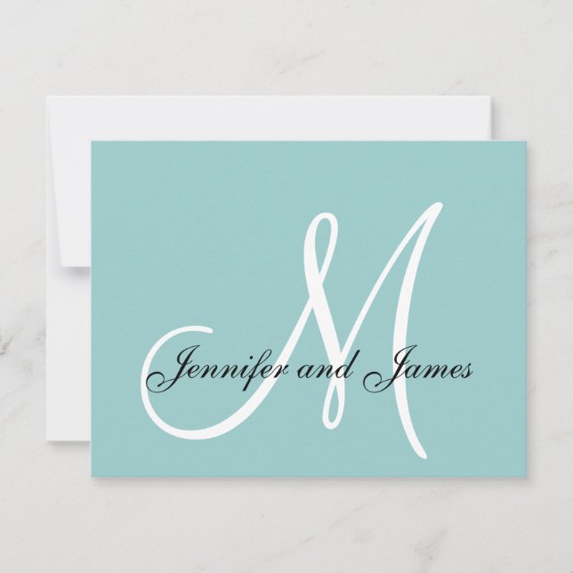 Elegant Blue Monogram Wedding RSVP Card (Front)