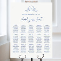 Elegant Blue Monogram Wedding Seating Chart Sign
