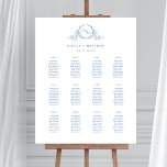 Elegant Blue Monogram Wedding Seating Chart Sign<br><div class="desc">Elegant Wedding, or special event seating chart with exquisite blue hand-drawn monogram with the couple's initials. Seating plan for 12 or fewer tables. For less than 12 tables erase all characters from the tables you don't need. You can also choose to customise this design further, by clicking on the "Edit...</div>
