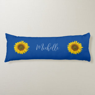 Elegant Blue Monogram Yellow Sunflowers Body Cushion