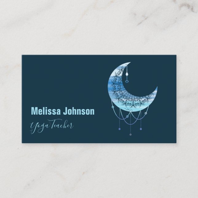 Elegant Blue Moon Watercolor  Business Card (Front)