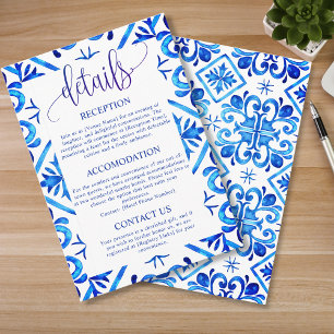 Elegant Blue Moroccan Pattern Wedding Details  Enclosure Card