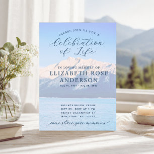Elegant Blue Mountain Celebration of Life Memorial Invitation