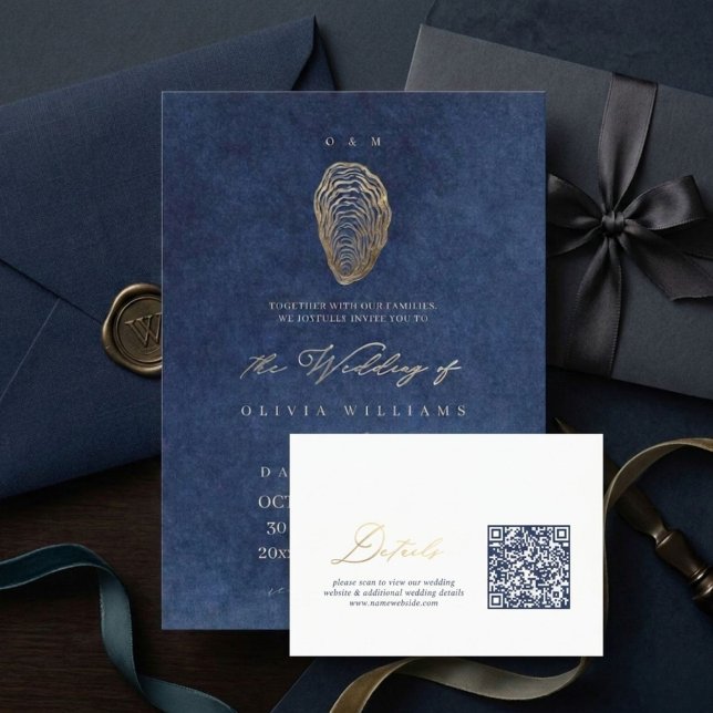 Elegant Blue Nautical Wedding QR Code Details  Enclosure Card (Creator Uploaded)