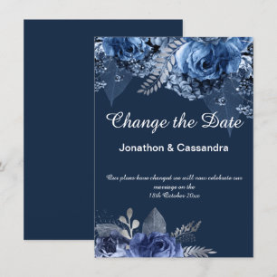 ELEGANT BLUE NAVY  FLORAL BORDER CHANGE THE DATE