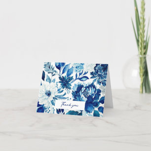 Elegant blue navy floral botanical garden birthday thank you card