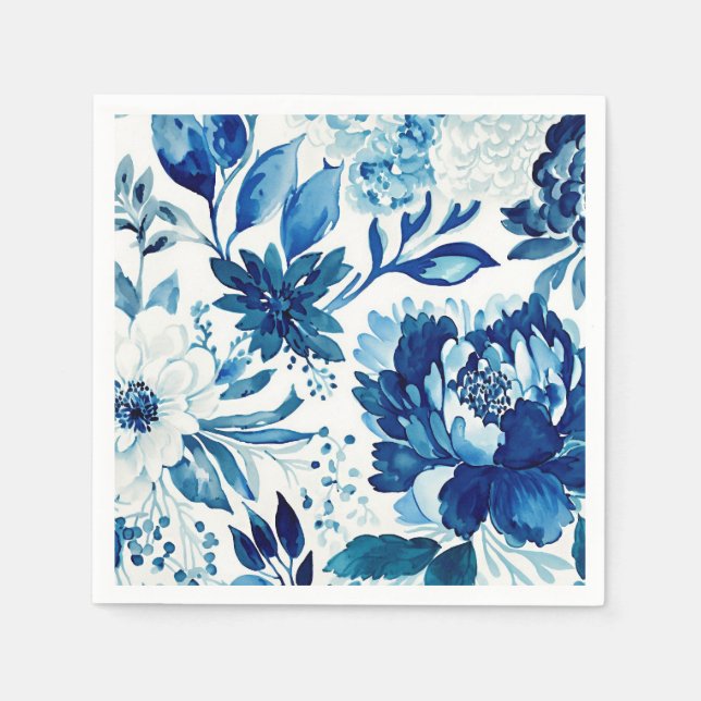 Elegant blue navy floral garden. Botanical flowers Napkin (Front)