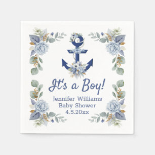 elegant blue navy floral nautical boy baby shower  napkin