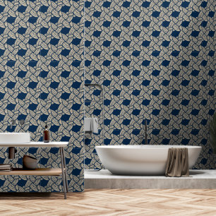 Elegant Blue Navy Knotwork Vintage Pattern Wallpaper