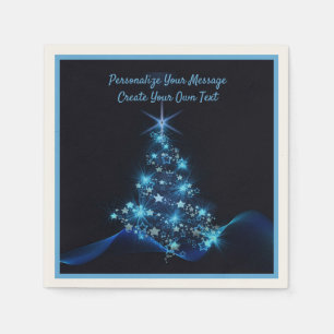 Elegant Blue Neon Christmas Tree Personalise Napkin