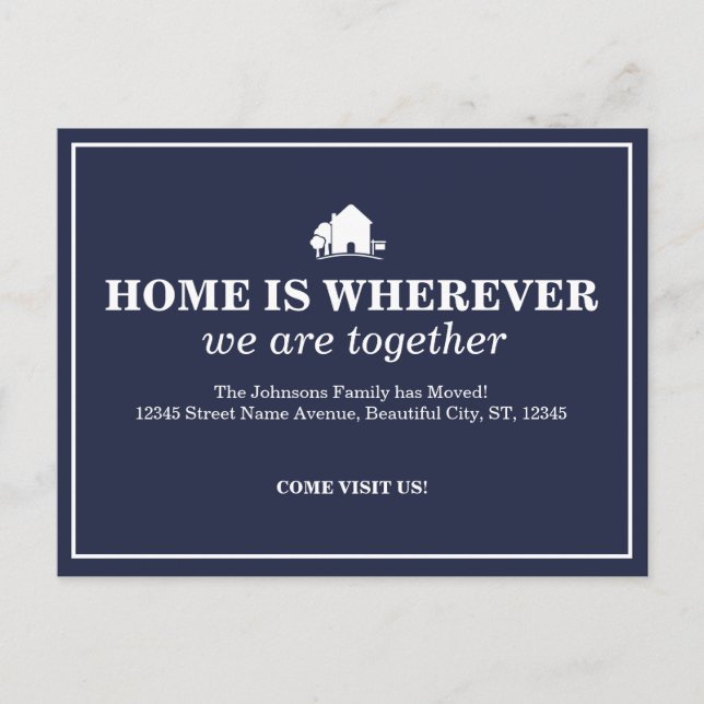 Elegant Blue New Home Moving Announcement (Front)