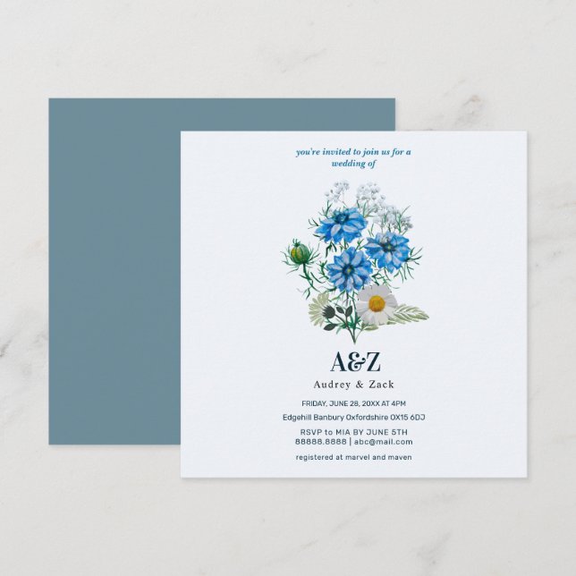 Elegant Blue Nigella Flower WEDDING  (Front/Back)