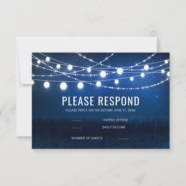 Elegant Blue Night & Silver String Lights RSVP (Front)