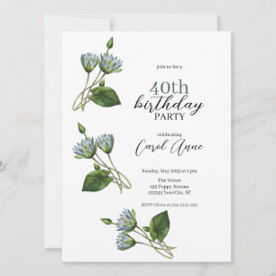 Elegant Blue Nymphea Floral Birthday Party Invitation