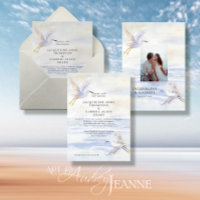 Elegant Blue Ocean Beach Coastal Cranes w Photo