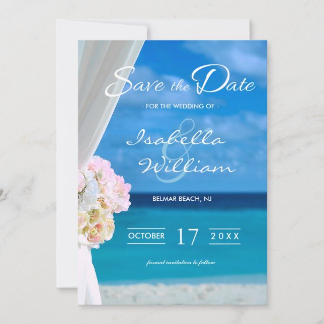 Elegant Blue Ocean Beach Save the Date Invitation (Front)