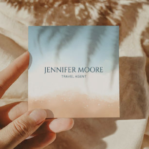 Elegant Blue Ocean Beach Shore Sand Square Business Card