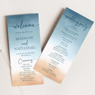 Elegant Blue Ocean Beach Shore Sand Wedding Programme