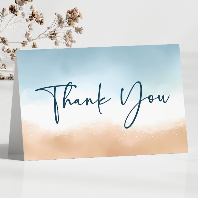 Elegant Blue Ocean Beach Shore Sand Wedding Thank You Card (Creator Uploaded)
