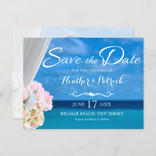 Elegant Blue Ocean Beach Summer Save the Date Announcement Postcard