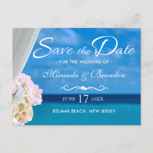 Elegant Blue Ocean Beach Summer Save the Date Announcement Postcard