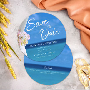 Elegant Blue Ocean Beach Summer Save the Date Card