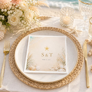 Elegant Blue Ocean Starfish Seashells Wedding Napkin