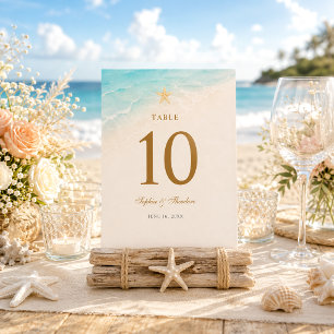 Elegant Blue Ocean Starfish Wedding Table Number
