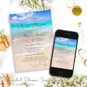 Elegant Blue Ocean Tropical Beach Bridal Shower Invitation