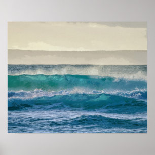 Elegant Blue Ocean Waves Acrylic Artwork Poster