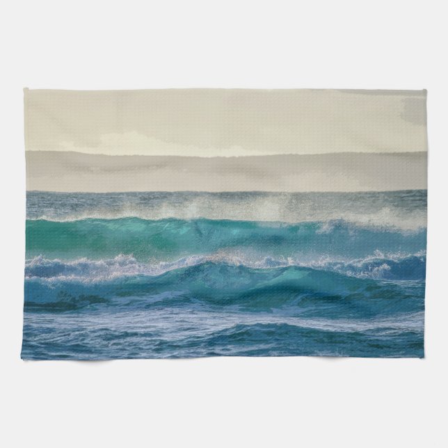 Elegant Blue Ocean Waves Acrylic Artwork | Tea Towel (Horizontal)