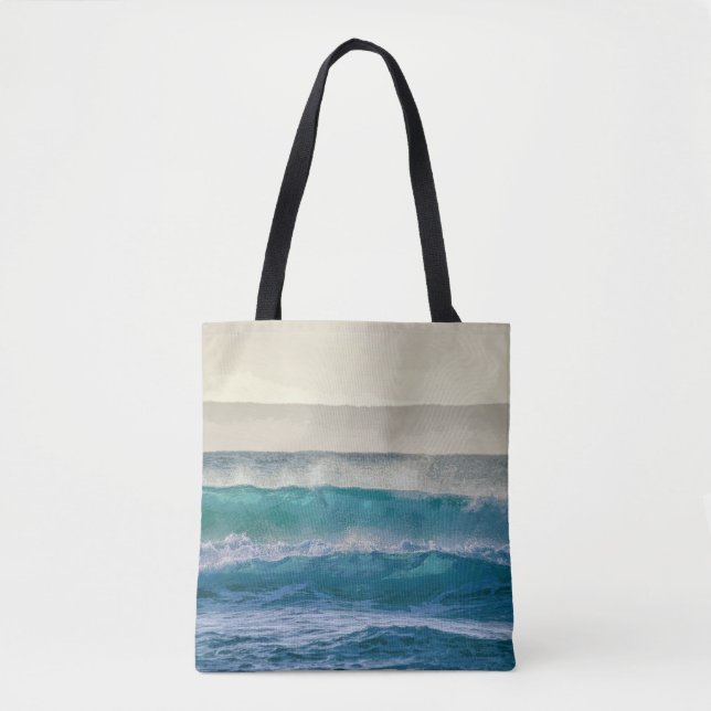Elegant Blue Ocean Waves Acrylic Artwork | Tote Bag (Front)