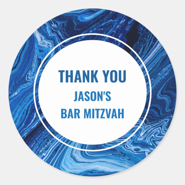 Elegant Blue Ocean Waves Bar Mitzvah Classic Round Sticker (Front)