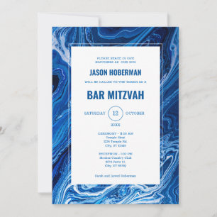Elegant Blue Ocean Waves Bar Mitzvah Invitation