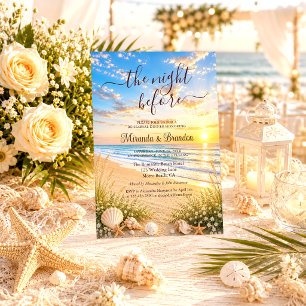 Elegant Blue Ocean Waves Beach Rehearsal Dinner Invitation