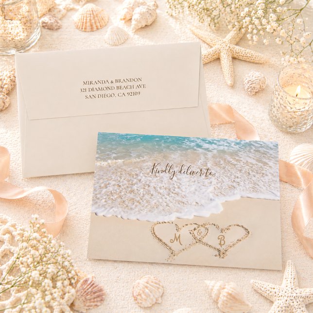 Elegant Blue Ocean Waves Tropical Beach Wedding Envelope (Creator Uploaded)