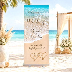 Elegant Blue Ocean Waves Tropical Beach Wedding Retractable Banner