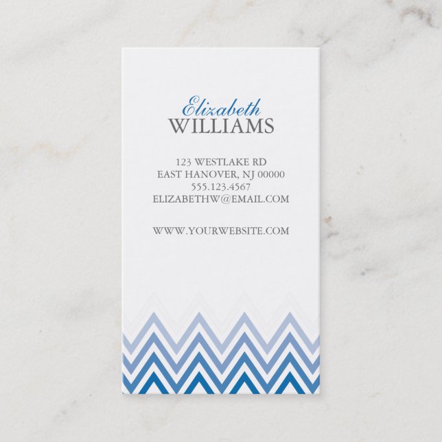 Elegant Blue Ombre Chevron Stripes Business Card (Front)
