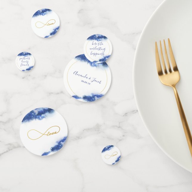 Elegant Blue Ombre Marble Gold Love Infinity Confetti (Group)