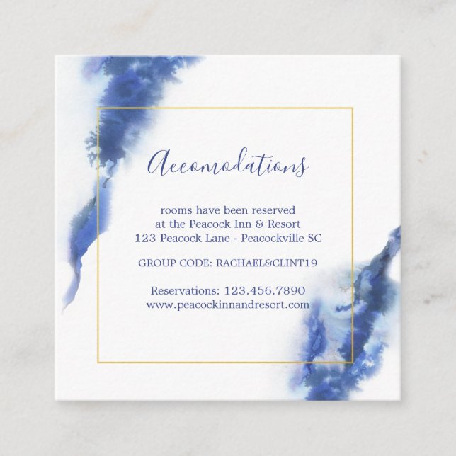 Elegant Blue Ombre Marble Wedding Accommodations Enclosure Card (Front)