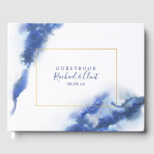 Elegant Blue Ombre Marble Wedding Guestbook