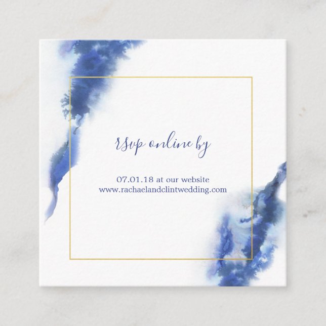 Elegant Blue Ombre Marble Wedding RSVP Cards (Front)