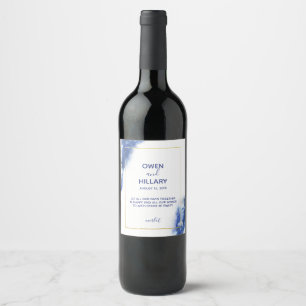 Elegant Blue Ombre Marble Wedding Wine Label